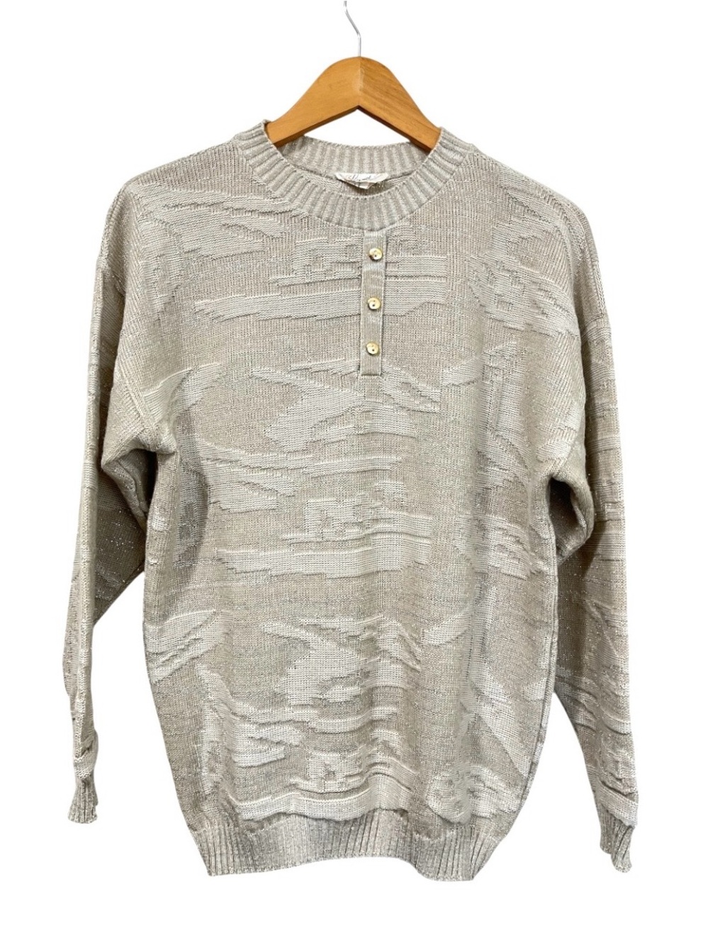 Vintage Grace Knitters Women's Crewneck Sweater in Beige With Shimmer Sparkle